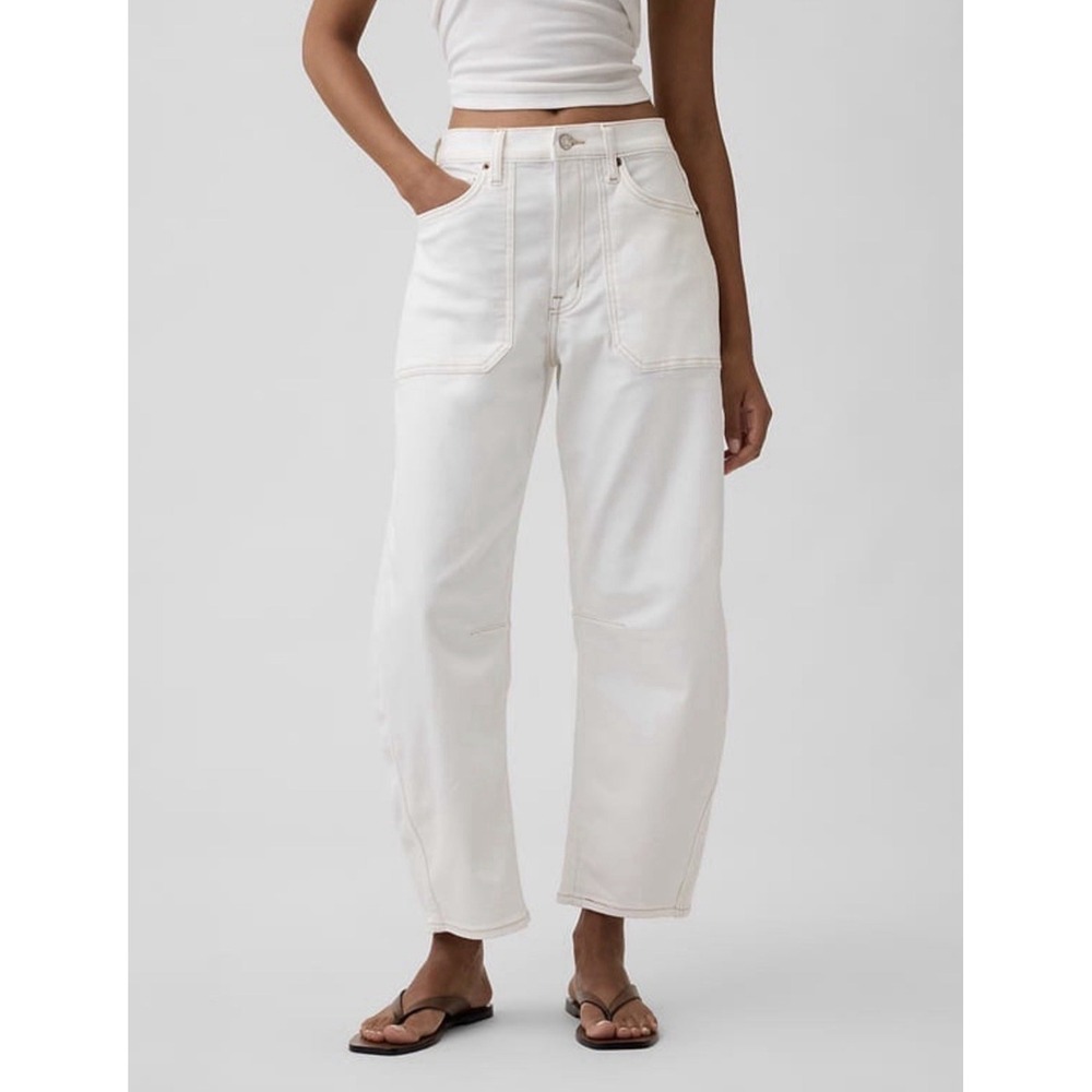 GAP Barrel Jeans Womens 2P/26 High Rise Patch Pocket Off White